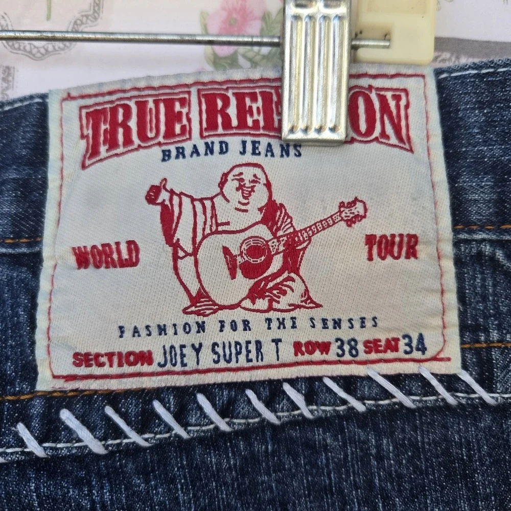 True Religion Joey Super T World Tour Jeans Men's 38x34 Denim Blue Straight‎ Leg